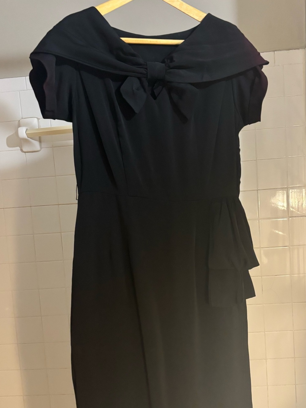 1940s LBD black party dress hip swag keyhole sailor